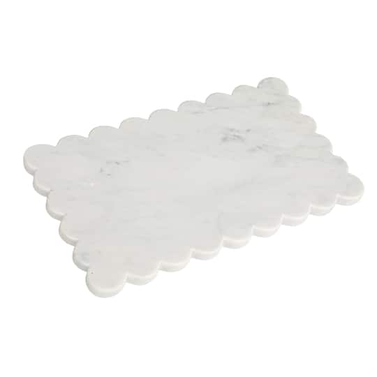 Hello Honey; Hello Honey® 14" White Marble Cheese Board with Scalloped Edge; Category:Cheese & Charcuterie Boards; Image:1